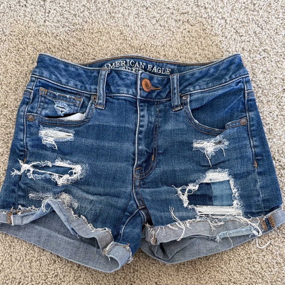 American Eagle Outfitters Women's Ripped Blue Jean Shorts